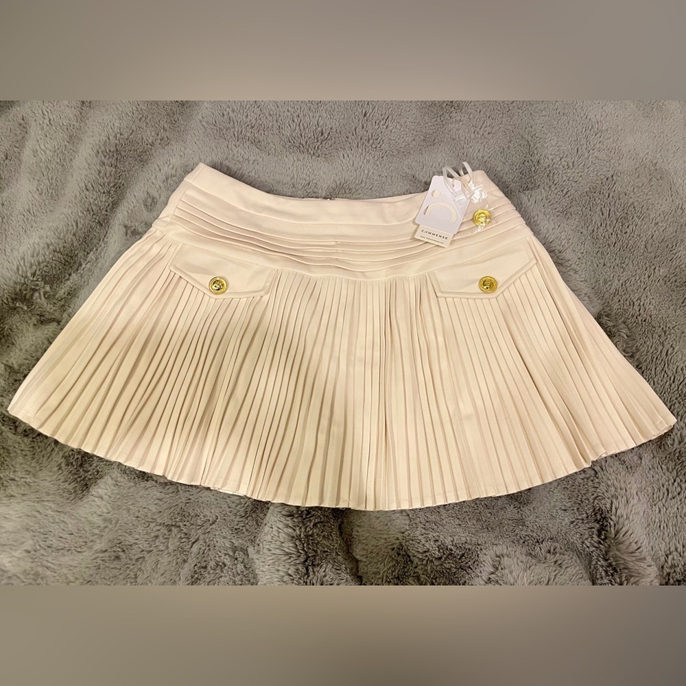 NWT Commense Ivory/Off White Golden Button Pleated Mini Skirt/Skort - XL - Picture 7 of 13